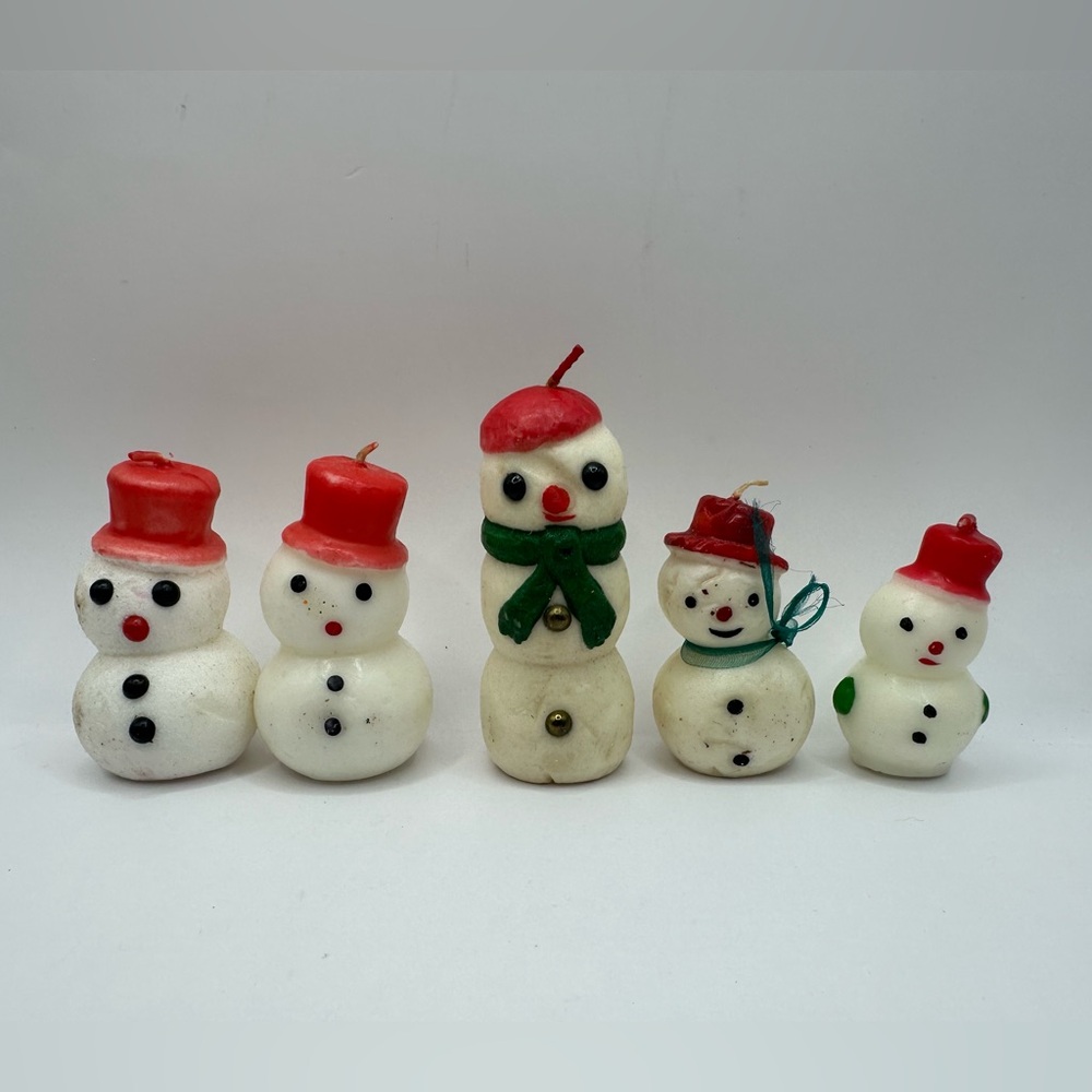 5 vintage snowman candles